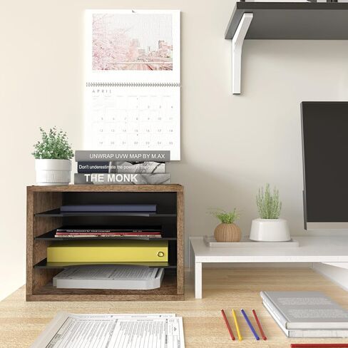 J JACKCUBE DESIGN Rustic Wood Desk Organizer 4 Compartment Paper File Holder for Home and Office, Document Storage, File sorter, Mail and Letter Tray- MK560A in Saudi Arabia