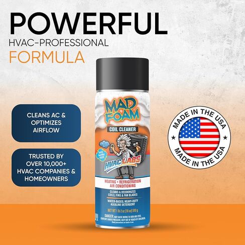 Crazy Foam AC Coil Cleaner for AC Unit Foaming - HVAC Condenser Coil Cleaner - Evaporator No Rinse or Rinse with Water, Heating & Refrigeration - Break down Grease Oil Dust Dirt (1) in Saudi Arabia