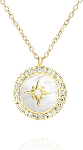 925 Sterling Silver Mother of Pearl North Star Locket Zircon Pendant Necklace in Saudi Arabia