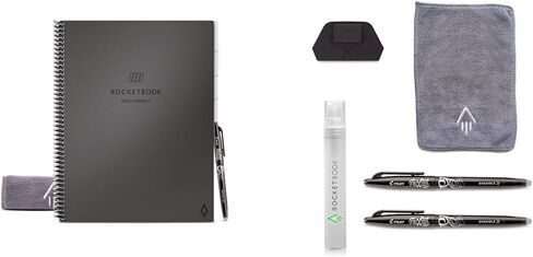 دفتر Rocketbook الذكي متعدد المواضيع والقابل لإعادة الاستخدام | دفتر ملاحظات صديق للبيئة ومتصل رقميًا مزود بفواصل | مسطر، 8.5 × 11 بوصة، 70 PG، أسود، مع قلم وقماش وتطبيق متضمن in Kuwait