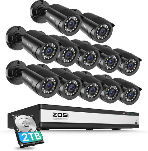 ZOSI 16CH 1080P Home Security Camera System,8pcs Wired 1080P Outdoor Indoor Weatherproof Cameras,Motion Alert,Remote Access,H.265+ 16 Channel DVR with 2TB HDD for 24-7 Recording in Kuwait