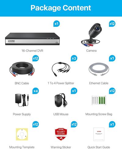 ZOSI 16CH 1080P Home Security Camera System,8pcs Wired 1080P Outdoor Indoor Weatherproof Cameras,Motion Alert,Remote Access,H.265+ 16 Channel DVR with 2TB HDD for 24-7 Recording in Kuwait