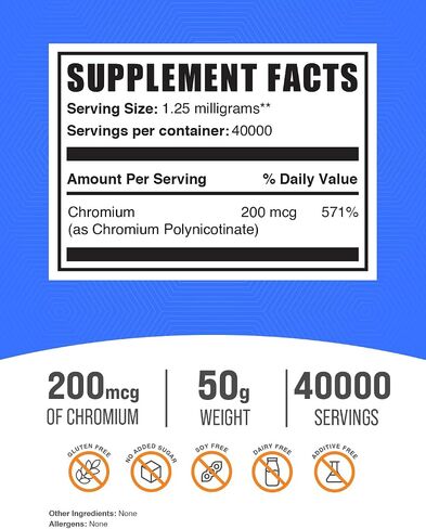 BulkSupplements.com مسحوق الكروم GTF، كروم بولينيكوتينات - مسحوق الكروم GTF لدعم العضلات والمزاج، مكملات الكروم، خالية من الخميرة، 1000 ميكروجرام من الكروم، 250 جم (8.8 أونصة) in Saudi Arabia