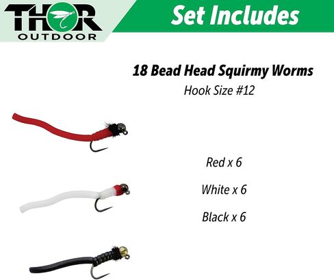 Thor Outdoor BH Squirmy Worm - Multi Pc Sets Wet Fly Fishing Flies for Trout, Panfish and Bass in Kuwait