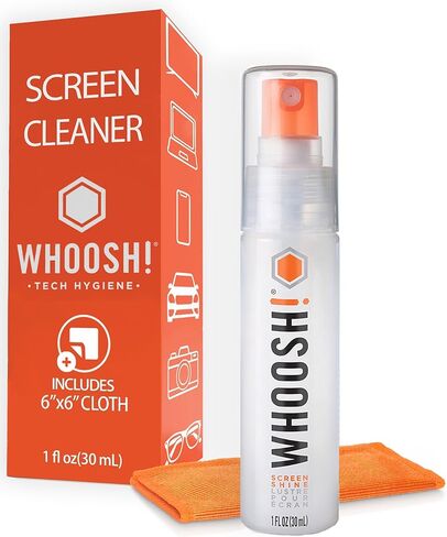 ووش! بخاخ ومسح منظف الشاشة - 1 أونصة سائلة + 1 قطعة قماش تنظيف من الألياف الدقيقة - منظف عدسات بحجم مناسب للسفر للسيارة والكمبيوتر والكمبيوتر المحمول وأجهزة iPad وMacBook والهاتف والساعة والنظارات - مجموعة أدوات التنظيف الإلكترونية in Kuwait