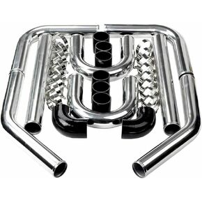 Universal Turbo Intercooler Aluminum Pipe Piping and Silicone Hose Kit w/Stainless Steel T-Clamps(3inch,Black&Red)