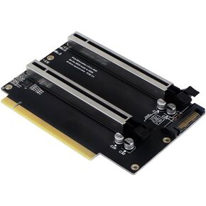 JMT PCI-E 4.0 x16 1 to 2 Expansion Card Gen4 Split Card PCIe-Bifurcation x16 to x8x8 with 20mm Spaced Slots CPU4P Power Supply Port