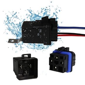 5 حزمة 5 دبوس 40/30 أمبير 12 فولت تيار مستمر طقم مرحل السيارات تسخير المقبس - الثقيلة 12 AWG SPDT طقم مرحل مقاوم للماء الأسلاك النحاسية المعلبة، مرحلات السيارات للقوارب السيارات مروحة السيارات