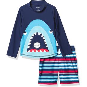 Simple Joys by Carter's Toddler Boys' Swimsuit Trunk and Rashguard Set, Coral Orange/Navy Pineapple, 4T