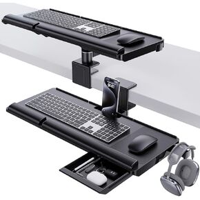 Tilt&Height Adjustable Keyboard Tray Under Desk&Above Desk - Klearlook Ergonomic Sit Stand Keyboard Riser w/360° Rotation, 24.4"×10.08" Keyboard Stand Desk Extender w/Wrist Rest&Storage Drawer-Black in Kuwait