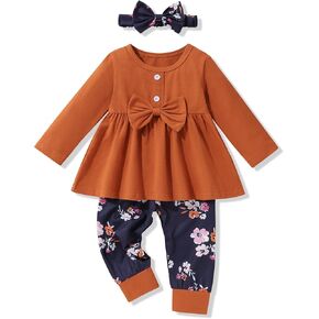 oklady Toddler Baby Girl Clothes Solid Color Ruffle Tops Floral Pants with Headband Fall Winter Cute Girl Outfits