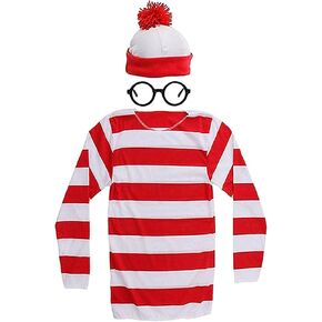 Dunsuns Adult Costume Red and White Striped T-Shirt Halloween, Men, Size Large