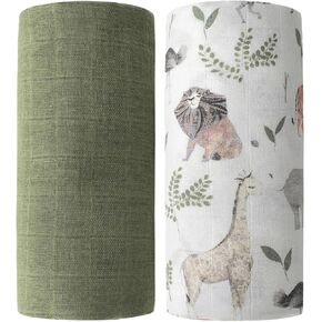 Little Jump Muslin Swaddle Blankets Neutral, Woodland Baby Swaddling Wrap Nursery Receiving Blanket for Boys & Girls Unisex, Soft Viscose from Bamboo Cotton, Large 47 x 47 inches (Rabbit & Deer)