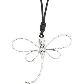 Z&R RETRO Silver Dragonfly Large Pendant Chokers Black Rope Necklace for Women Jewelry Trendy 80cm