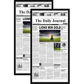 Americanflat 11x22 Newspaper Frame 2 Pack In Black - Assorted Media Article Cover Frame - Hanging Hardware Included - 22x11 Front Page Newspaper Picture Frame - 2 Pack
