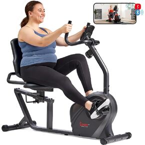 Sunny Health & Fitness Magnetic Recumbent Bike w/ 300LB Weight Capacity & Adjustable Wide Cushioned Seat, Home Exercise Machine for Adult/Seniors, Optional Bluetooth Connect to Exclusive SunnyFit App