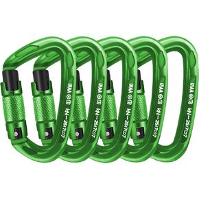 AINIKEY Climbing Carabiner Clips 25kN Auto Locking Carabiner, Professional Heavy Duty Large Locking Carabiner Clips for Rock/Ice Climbing Rappelling Rescue Swing etc, D Shaped, Large Size（Green-5PCS）