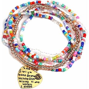 tenghong2021 Bohemian Stackable Bead Bracelets Boho Colorful Handmade Rice Beads Stretch Bracelets for Women Multicolor Seed Layered Stretch Bracelets for Girls Party Gift Beach Trendy Jewelry