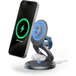 3 in 1 Wireless Charging Station for Magsafe Charger, Fast Magnetic Foldable Charger Stand for iPhone 15 14 13 12 11 Pro Max XR, for Apple Watch 8 7 6 5 4 3 2 SE, for AirPods 2 3 Pro (ZINC ALLOY MADE) in Kuwait