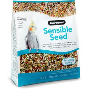 ZuPreem Sensible Seed Bird Food for Medium Birds, 2 lb Bag - Premium Blend of Seeds, FruitBlend Pellets for Lovebirds, Quakers, Small Conures, Cockatiels