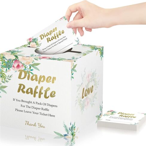 Baby Peripheral Diaper Raffle Tickets with Box,1Diaper Raffle Box and 50Diaper Raffle Card,Diaper Raffle Ticket for Baby Shower,Diaper Party Raffle Insert Card for Baby Shower,Party Decoration Supplie in Saudi Arabia