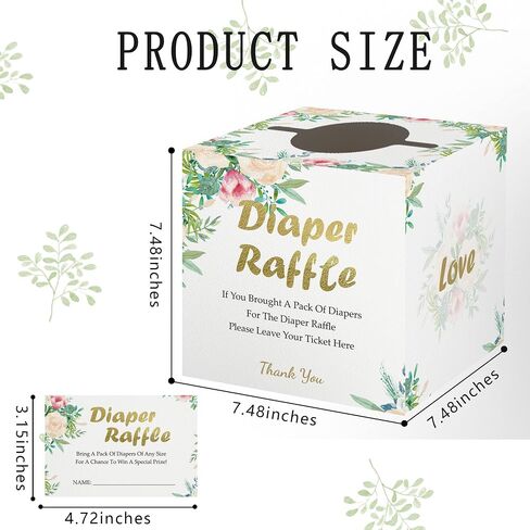 Baby Peripheral Diaper Raffle Tickets with Box,1Diaper Raffle Box and 50Diaper Raffle Card,Diaper Raffle Ticket for Baby Shower,Diaper Party Raffle Insert Card for Baby Shower,Party Decoration Supplie in Saudi Arabia