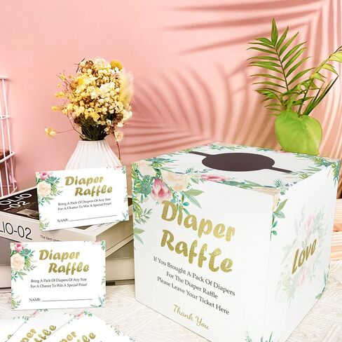 Baby Peripheral Diaper Raffle Tickets with Box,1Diaper Raffle Box and 50Diaper Raffle Card,Diaper Raffle Ticket for Baby Shower,Diaper Party Raffle Insert Card for Baby Shower,Party Decoration Supplie in Saudi Arabia