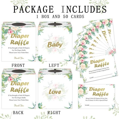 Baby Peripheral Diaper Raffle Tickets with Box,1Diaper Raffle Box and 50Diaper Raffle Card,Diaper Raffle Ticket for Baby Shower,Diaper Party Raffle Insert Card for Baby Shower,Party Decoration Supplie in Saudi Arabia