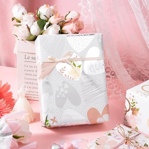 LeZakaa Silver Wrapping Paper Roll - Mini Roll - Flower & Love and Ring with Metallic Foil Design for Wedding, Engagement,Bridal Shower - 17 x 120 inches, 3 Rolls (42.5 sq.ft.ttl.) in Kuwait