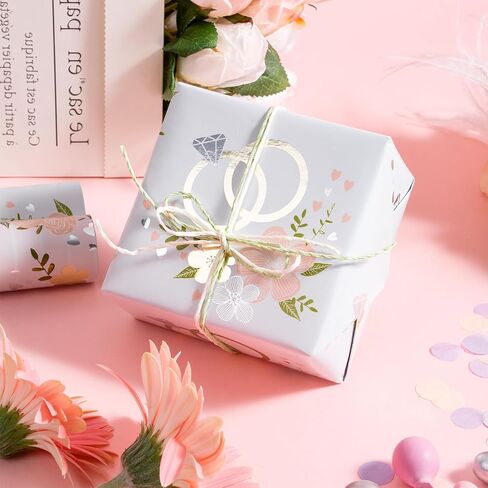 LeZakaa Silver Wrapping Paper Roll - Mini Roll - Flower & Love and Ring with Metallic Foil Design for Wedding, Engagement,Bridal Shower - 17 x 120 inches, 3 Rolls (42.5 sq.ft.ttl.) in Kuwait
