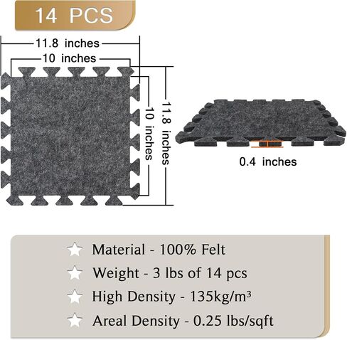 BXI Soundproof Interlocking Rug Pad 24 Pcs, 11x 11 x 0.32 inches Non Slip Rug Pads, High Density Noise Reduction Puzzle Felt Carpet Padding, Rug Mat Protects and Adds Cushion for Hardwood Floor in Kuwait