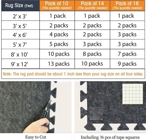 BXI Soundproof Interlocking Rug Pad 24 Pcs, 11x 11 x 0.32 inches Non Slip Rug Pads, High Density Noise Reduction Puzzle Felt Carpet Padding, Rug Mat Protects and Adds Cushion for Hardwood Floor in Kuwait
