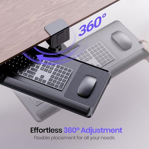 Tilt&Height Adjustable Keyboard Tray Under Desk&Above Desk - Klearlook Ergonomic Sit Stand Keyboard Riser w/360° Rotation, 24.4"×10.08" Keyboard Stand Desk Extender w/Wrist Rest&Storage Drawer-Black in Kuwait
