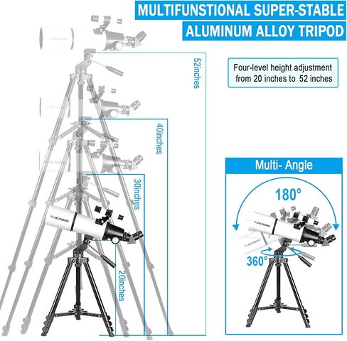 تلسكوب سيلتيك بيرد للبالغين عالي الطاقة، تلسكوبات للسفر للبالغين هدايا للمبتدئين في علم الفلك، فتحة 80 مم 900 تلسكوب منكسر مع حامل AZ، حقيبة حمل، حامل الهاتف in Kuwait