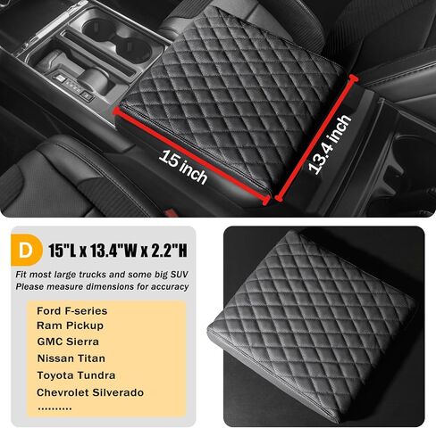 Car Center Console Cover pad Genuine Cowhide Leather,Black Armrest Box mat, Vehicle Arm Rest Cushion Protector,Memory Foam true cow Leather,Consoles Hand Rest Pillow(sizeA 12 x 6.3 x 2.2 inch) in Saudi Arabia
