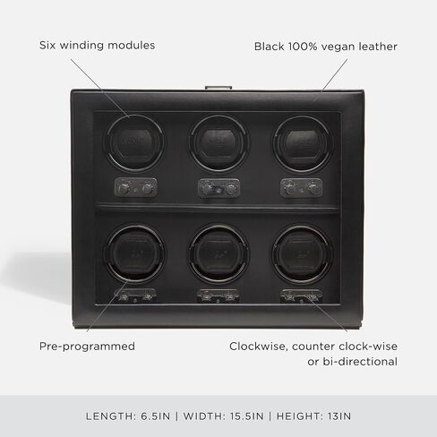 WOLF Heritage 4-Piece Winder with Glass Cover, Black - Secure Fit with Patented Lock-In Dynamic Cuff - For Bigger, Heavier Watches - Vegan Leather - Includes Universal Adapter in Saudi Arabia