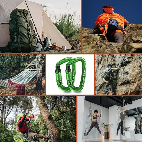 AINIKEY Climbing Carabiner Clips 25kN Auto Locking Carabiner, Professional Heavy Duty Large Locking Carabiner Clips for Rock/Ice Climbing Rappelling Rescue Swing etc, D Shaped, Large Size（Green-5PCS） in Saudi Arabia