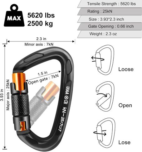 AINIKEY Climbing Carabiner Clips 25kN Auto Locking Carabiner, Professional Heavy Duty Large Locking Carabiner Clips for Rock/Ice Climbing Rappelling Rescue Swing etc, D Shaped, Large Size（Green-5PCS） in Saudi Arabia