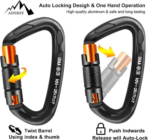 AINIKEY Climbing Carabiner Clips 25kN Auto Locking Carabiner, Professional Heavy Duty Large Locking Carabiner Clips for Rock/Ice Climbing Rappelling Rescue Swing etc, D Shaped, Large Size（Green-5PCS） in Saudi Arabia