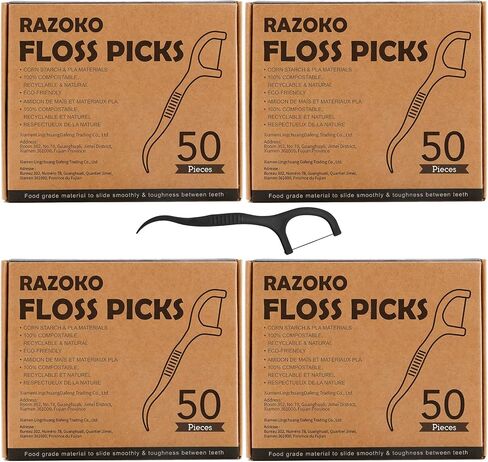 Natural Dental Floss Picks High Toughness Charcoal Toothpicks Sticks-Vegan,Eco-Friendly Sustainable Flossers for Teeth Cleaning (200 Count) in Kuwait