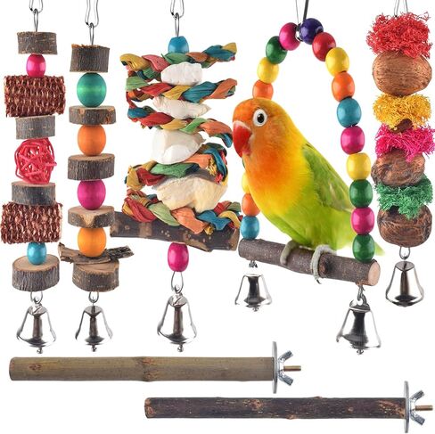 Bissap Bird Chew Toys, 5 Packs Parakeet Natural Wood Toys Parrot Hanging Cage Toy Bird Perch Stand for Small Bird Conure Cockatiel Parrotlet Lovebird Budgie in Saudi Arabia