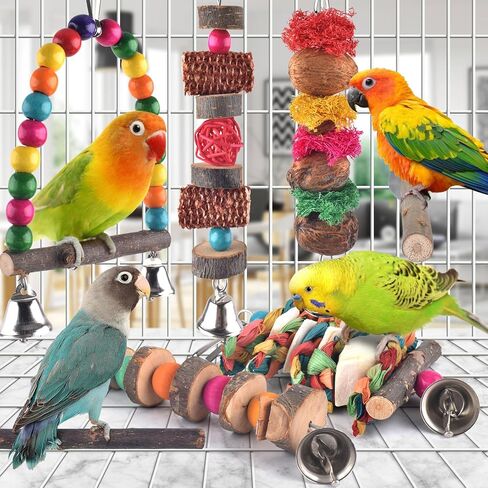 Bissap Bird Chew Toys, 5 Packs Parakeet Natural Wood Toys Parrot Hanging Cage Toy Bird Perch Stand for Small Bird Conure Cockatiel Parrotlet Lovebird Budgie in Saudi Arabia