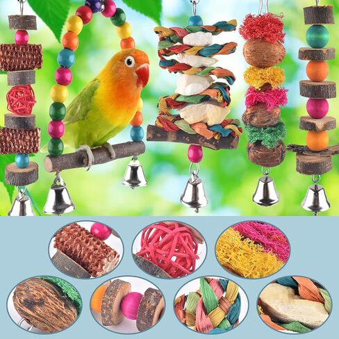Bissap Bird Chew Toys, 5 Packs Parakeet Natural Wood Toys Parrot Hanging Cage Toy Bird Perch Stand for Small Bird Conure Cockatiel Parrotlet Lovebird Budgie in Saudi Arabia