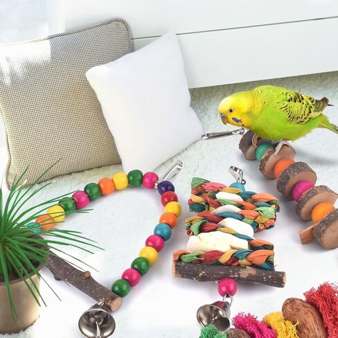 Bissap Bird Chew Toys, 5 Packs Parakeet Natural Wood Toys Parrot Hanging Cage Toy Bird Perch Stand for Small Bird Conure Cockatiel Parrotlet Lovebird Budgie in Saudi Arabia