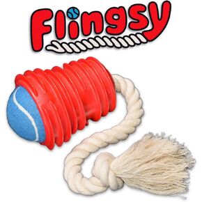 Flingsy Dog Ball Launcher and Tug Rope Fetch Thrower Toy with 100-Percent USA Cotton Rope Medium
