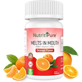 NutritiPure Chewable Iron Supplement (Carbonyl Iron 18 mg with Vitamin C 30 mg) Tablet in Orange Flavor 90 Count x 2 Bottles (Twin Pack)