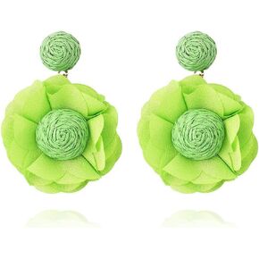 XYAYOU Boho Rattan Lafite Woven Flower Fabric Statement Drop Dangle Earrings For Women Girls Holiday Jewelry in Kuwait