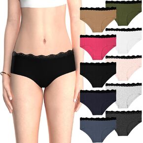 Sexy Basics Womens Lace Underwear Hipster Panties Cotton-Spandex/Ultra-Soft Cotton Stretch Underwear- 10 PACK