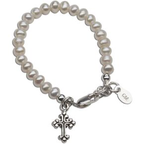Children's Sterling Silver Baptism, Christening or First Communion Cross Bracelet and/or Necklace with Cultured Pearl