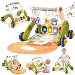 Baby Play Mat Gym,4-in-1 Baby Kick and Play Piano Tummy Time Mat Learning Walker-Musical Activity Center with Lights Seat and Push Walkers Gifts for Baby Newborn 0-6-12 18 Months Boy Girl